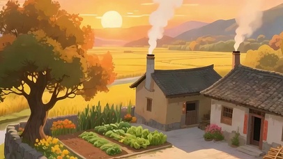 乡村夕阳景色带鱼屏