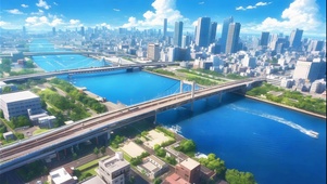 城市河畔风光