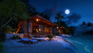 唯美月夜海浪