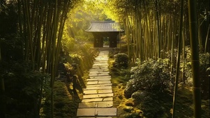午后幽静竹林古朴小院