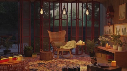 秋天小院里坐在椅子上休息