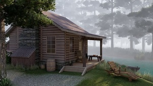 早晨森林小屋