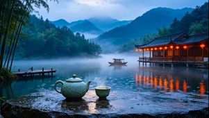 雨天山水湖畔