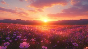 梦幻晚霞花海