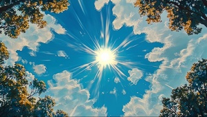 仰望森林蓝天白云太阳