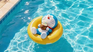 夏日泳池机器猫
