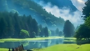 云雾树木河流带鱼屏