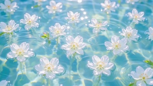 护眼清透水面上的白花倒影