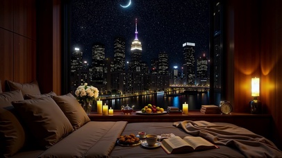 月夜繁星城市卧室