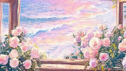油画海景带鱼屏