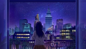 夜晚城市阳台