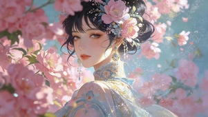 治愈牡丹花女孩