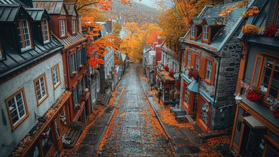 阴天静谧秋日小镇