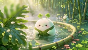 竹林泡温泉的呆萌白团子