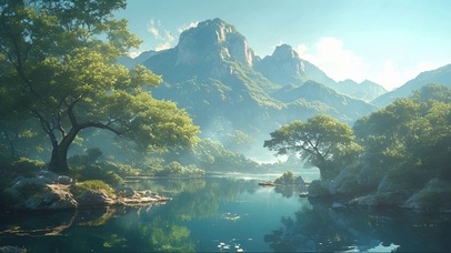 静谧迷雾高山湖泊