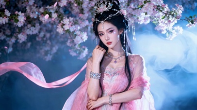 樱花夜景古风仙气美女