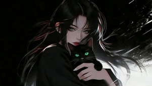 长发女孩和猫咪