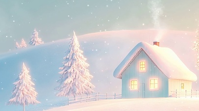 雪景房屋树木带鱼屏