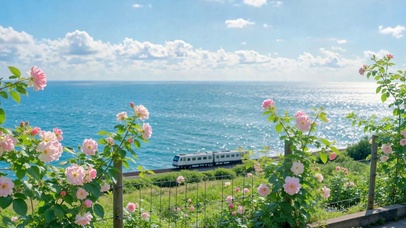 海边沿海列车清新风景