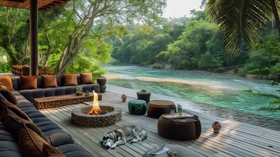 夏日河流哈士奇