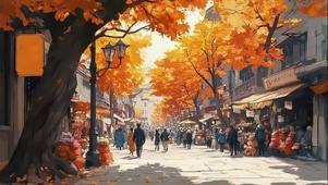 秋日和煦阳光小镇街道