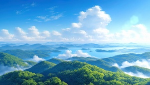 清新绿色云雾水库
