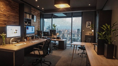 【雨景】傍晚的办公室