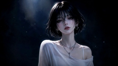 氛围感暗调短发美少女