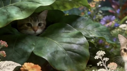 森林两只躲藏猫咪带鱼屏