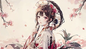 水墨古风花中唯美少女