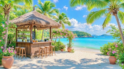 椰风海韵的沙滩小店