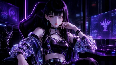 紫调赛博朋克电竞美少女