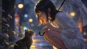 雨天女孩与猫咪