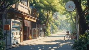 夏日静谧日式小镇街道