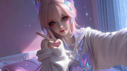 梦幻粉发二次元甜酷美少女