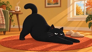 伸懒腰的黑猫