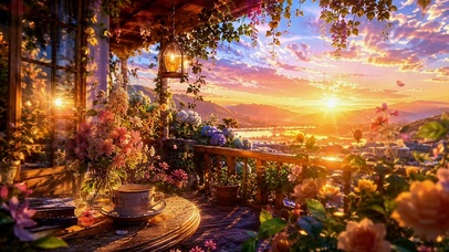 花海日落阳台