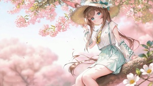 樱枝上的兔耳少女