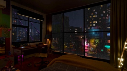 安静雨天城市午夜房间