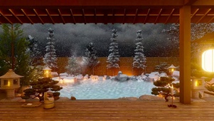 冬日雪天温泉木屋