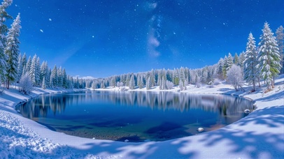 雪林映湖