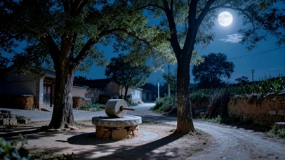 月下乡村夜景