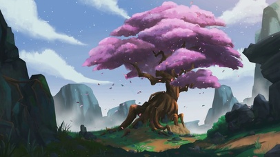 4K唯美治愈树木风景插画