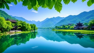 绿色护眼山水