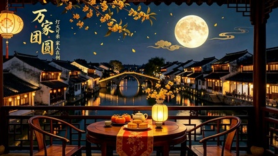 万家团圆中秋江南夜景