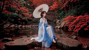 完美世界国漫女神火灵儿溪边嬉戏