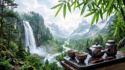 山水瀑布品茶