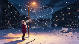 雪夜的路灯下