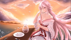 落日晚霞下的古风美女