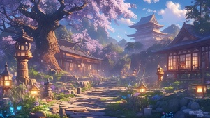 静谧樱花庭院小径